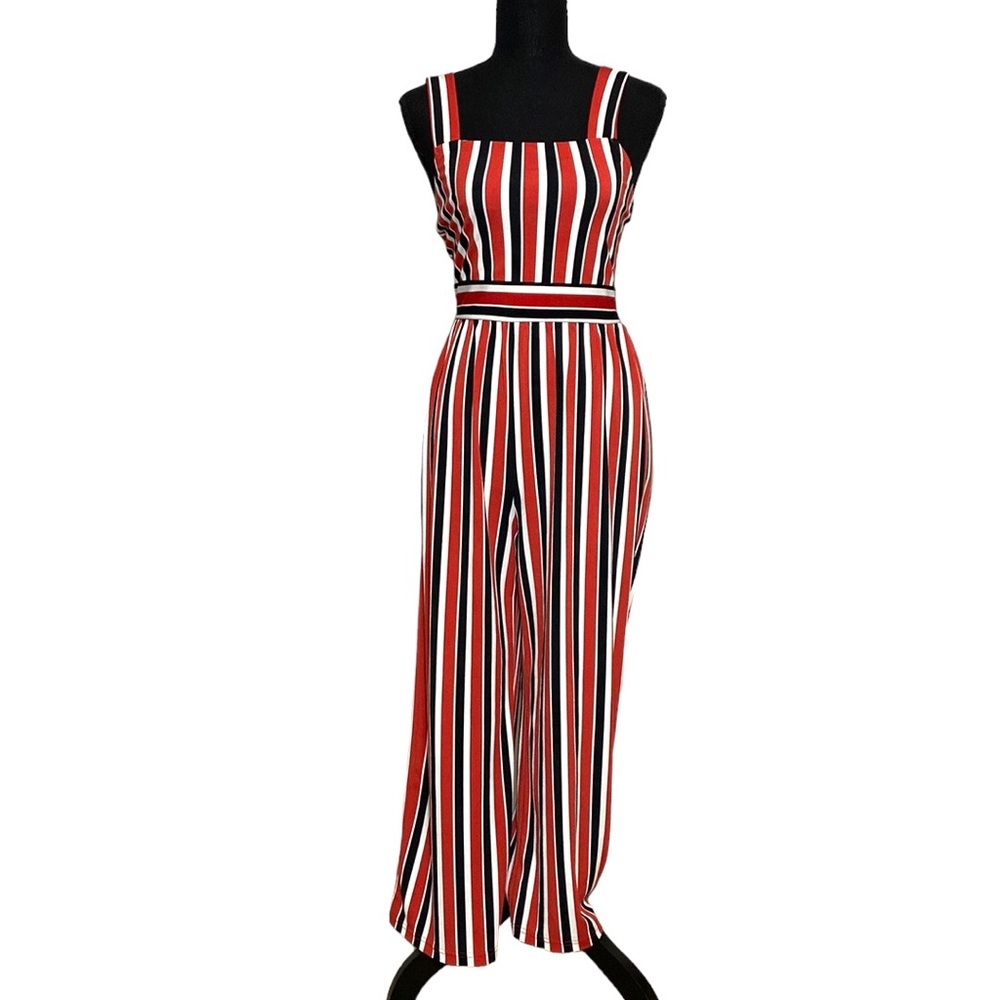 Express Red Striped Sleeveless Jumpsuit XS